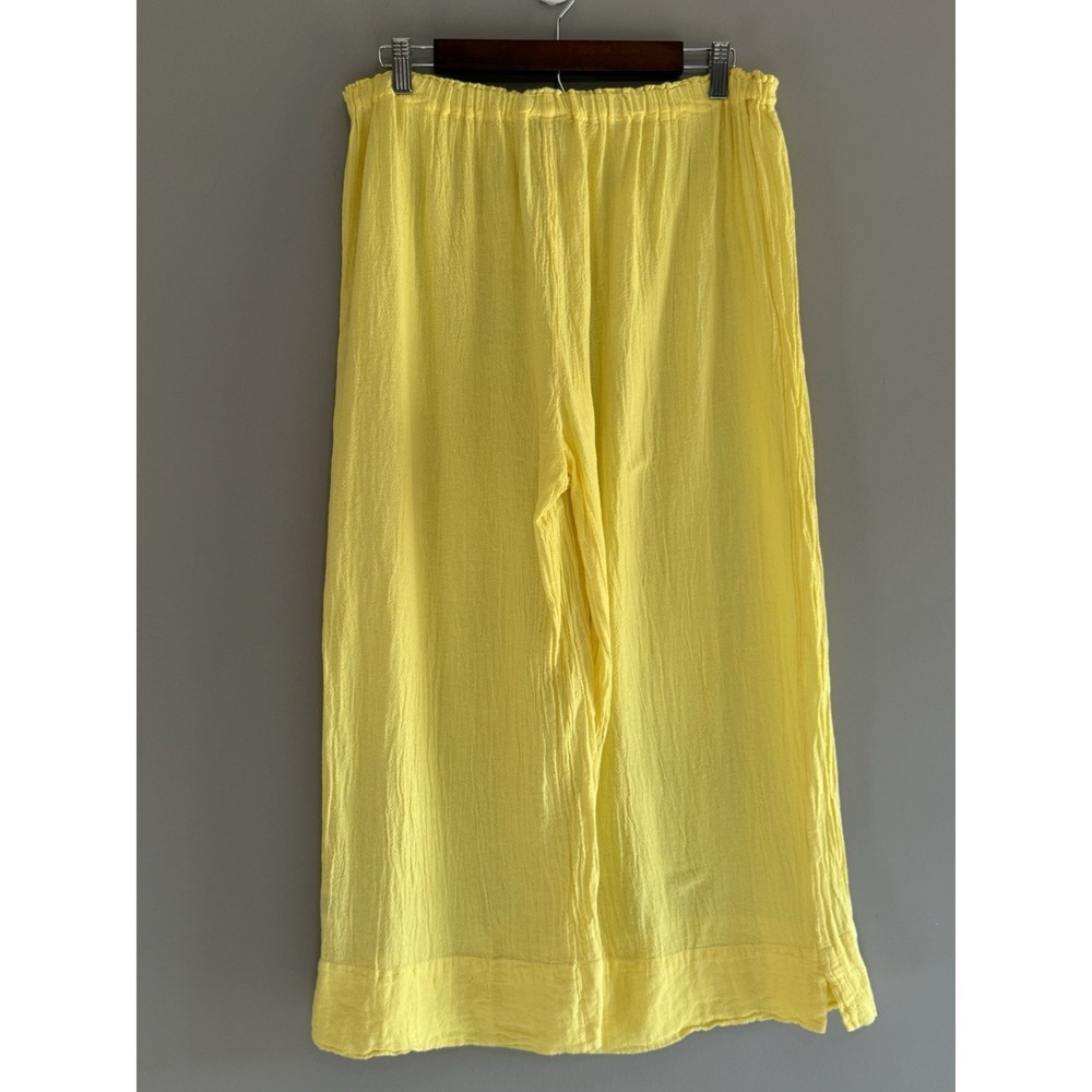 Oh My Gauze Wide Leg Pants Crop Pull On Elastic Sz 2/XL Beach Lagenlook Yellow - Picture 4 of 13